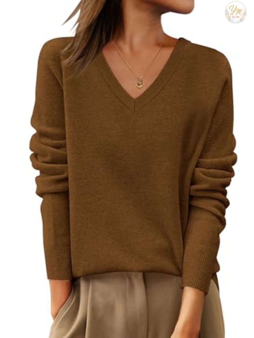 100% Wool Long Sleeve V-Neck Pullover Sweater Women Business Casual